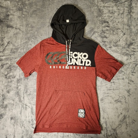 ecko unltd Other - Ecko Unltd Short Sleeve Hoodie Mens Medium Red Black Rhino Jersey Pullover